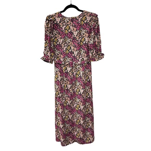 NEW! Nobody's Child US 4/UK 8 Puff Shoulder Liberty Floral Tea Dress Pink Black - Picture 3 of 10